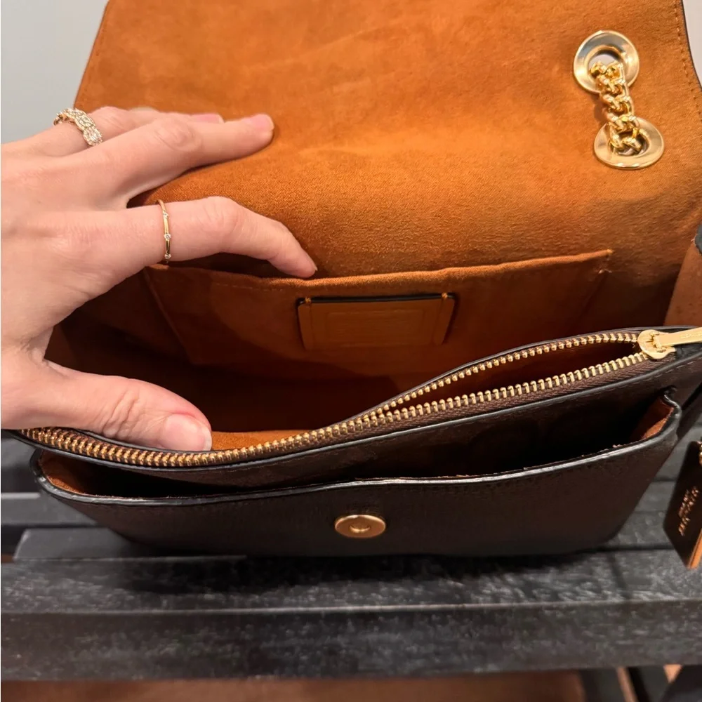 Coach Elodie - Black and Brown Pebble Leather Crossbody Bag - Picture 7 of 15